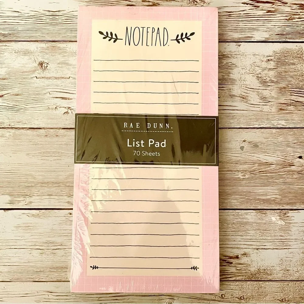 NWT Rae Dunn 2 Pc NOTEPAD / LIST Notepad Set Ivory PInk Blue Printed 140 Sheets